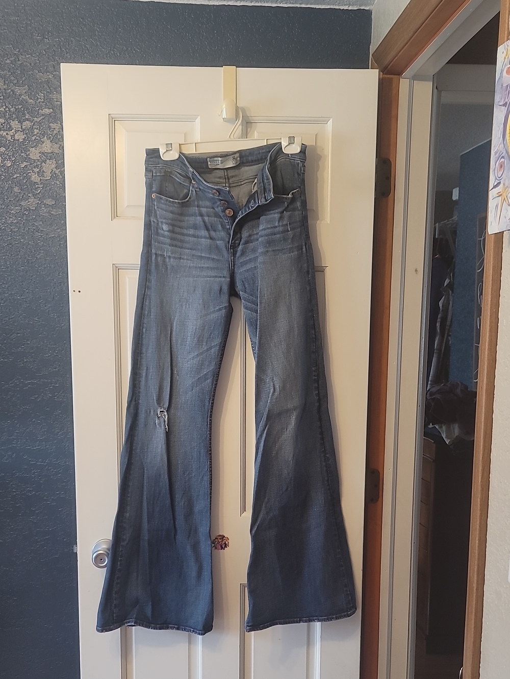 Abercrombie & Fitch Distressed Dark Blue Flare Jeans